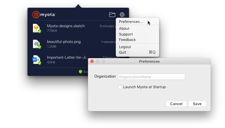 Myota Startup settings