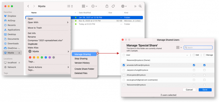 Manage permissions of or have created a share folder