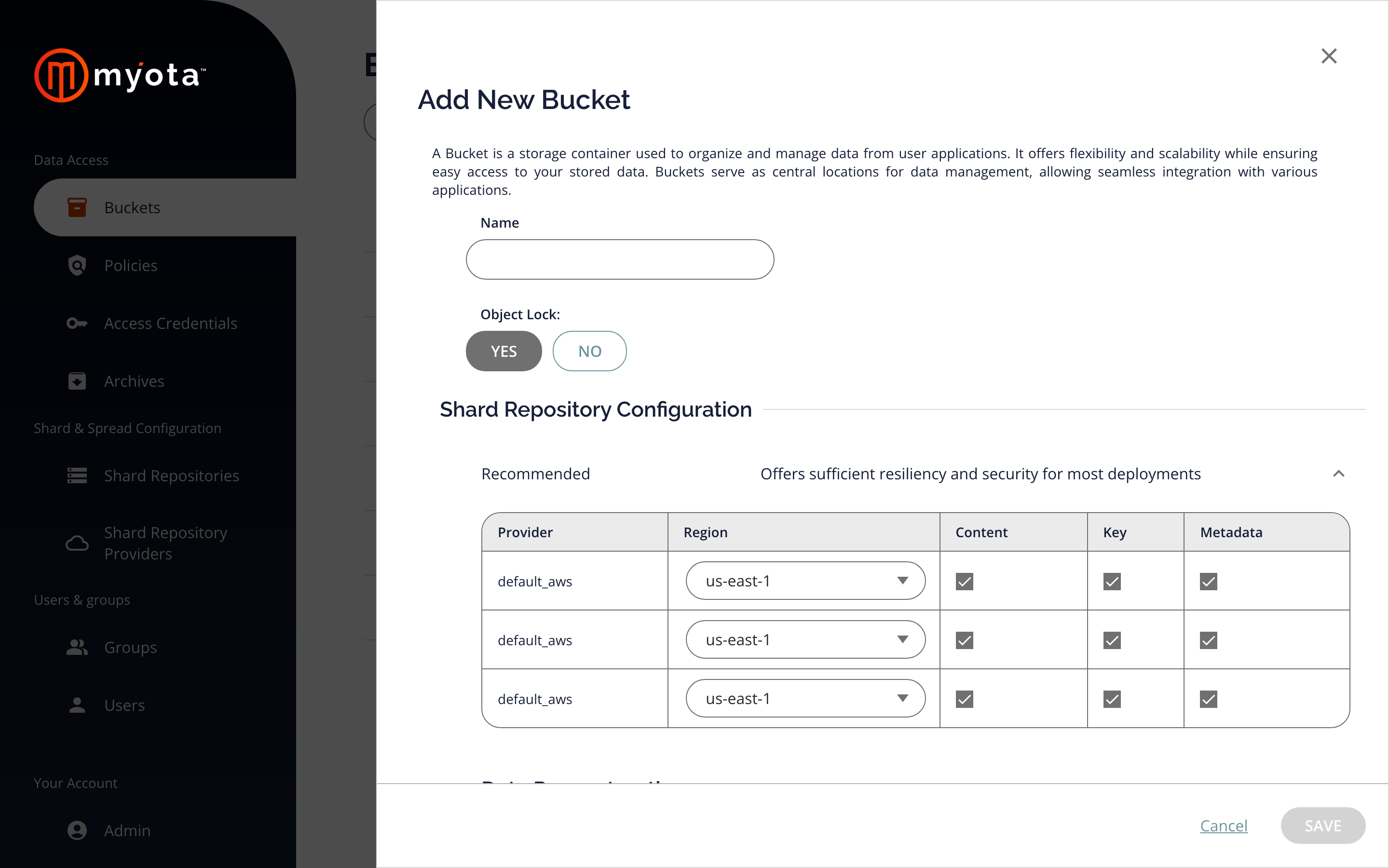 Creating a bucket in the console