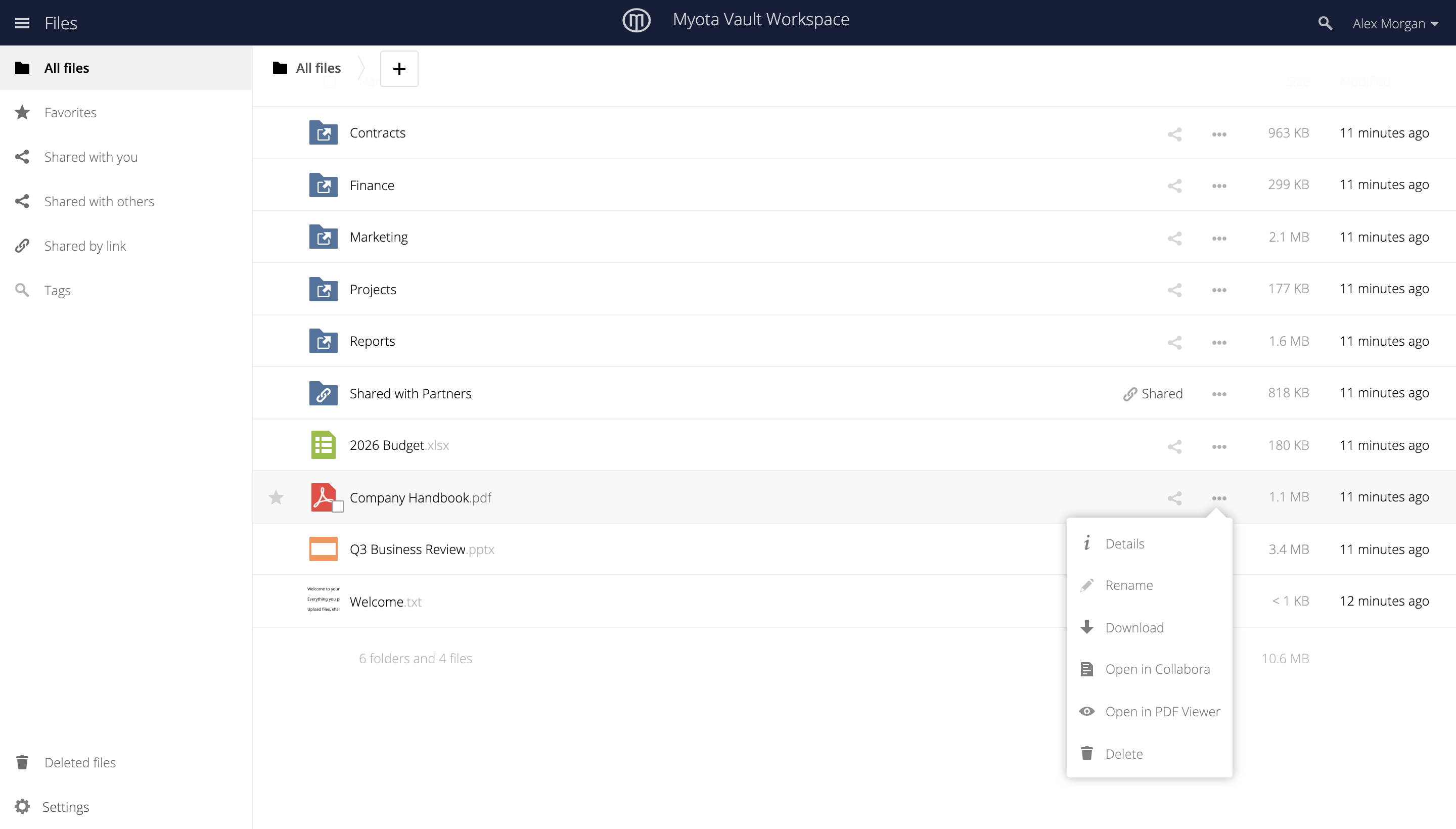 The file actions menu